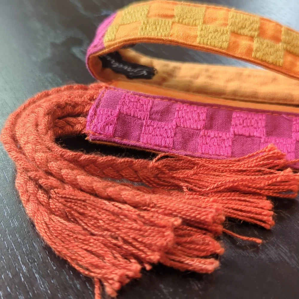 Embroidered double sided belt 2.6m wrap-around boho style orange Gudrun Sjoden - Picture 10 of 13